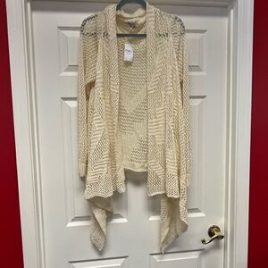 Extra Touch Cream Open Knit Open Front Acrylic Cardigan Sweater sz 2X NWT